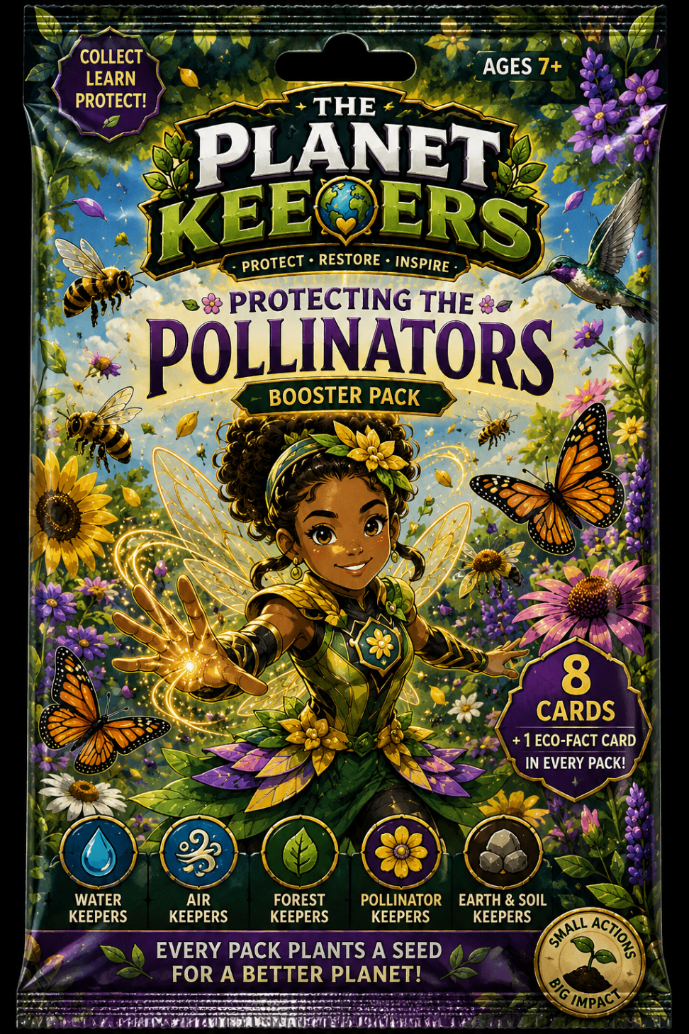 Planet Keepers pollinator-themed booster pack packaging